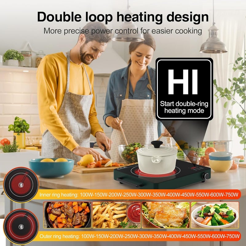 Bgk Electric Cooktop, 1800W Single Burner Induction Cooktop with 9 Power Levels, Timer and Knob Control, 110-120V - Image 5